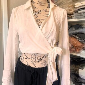 Chic Ivory Wrap Blouse